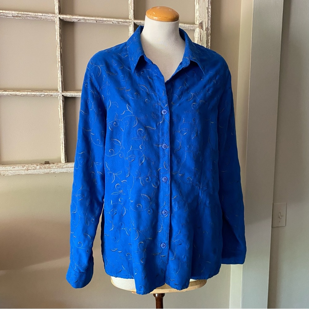 Royal Blue Sag Harbor embroidered microfibre shirt